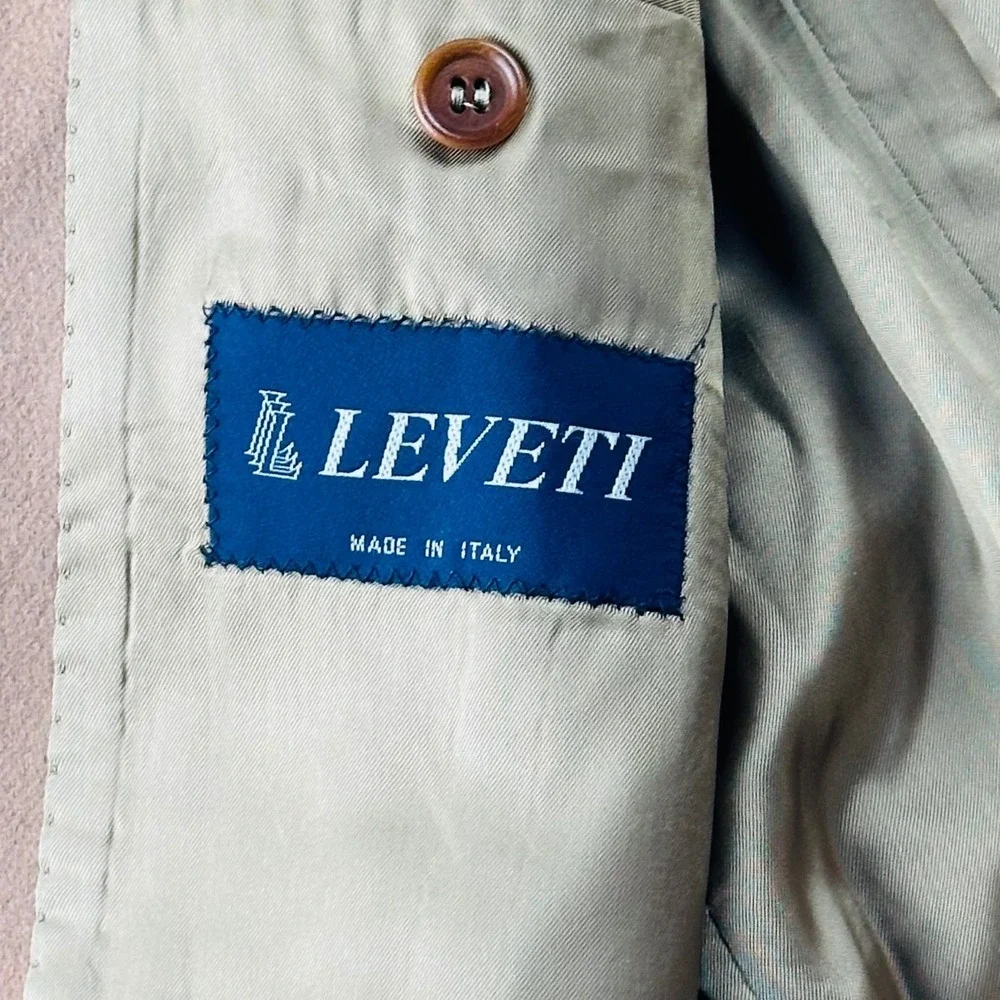 Vintage LEVETI Blazer Men 44R Tan Wool Cashmere Italy 3-Button Sport Coat Office